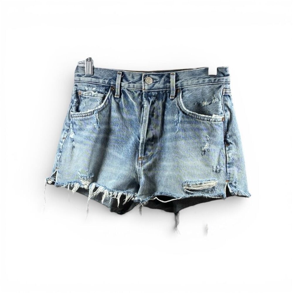 AGOLDE Jaden Distressed Denim Shorts In Washed Blue Size 29